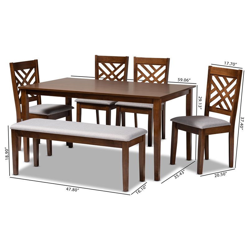 Baxton Studio Gustavo Gray Fabric and Walnut Finished Wood 6-Piece Dining Set