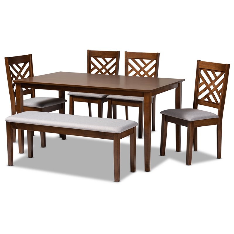 Baxton Studio Gustavo Gray Fabric and Walnut Finished Wood 6-Piece Dining Set