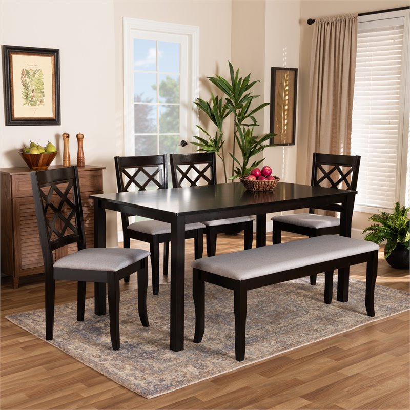 Baxton Studio Andor Gray Fabric and Dark Brown Finished Wood 6-Piece Dining Set