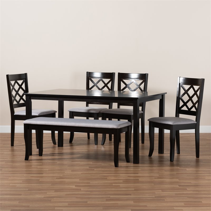Baxton Studio Andor Gray Fabric and Dark Brown Finished Wood 6-Piece Dining Set