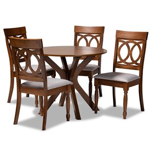 Baxton Studio Grey Upholstered and Brown Finished Wood 5-Piece Dining Set