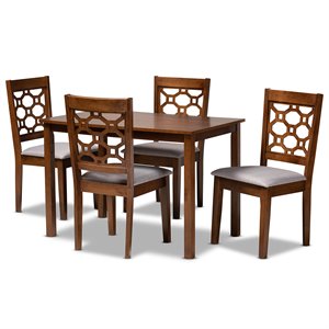 Baxton Studio Grey Upholstered and Walnut Brown Finished Wood 5-Piece Dining Set
