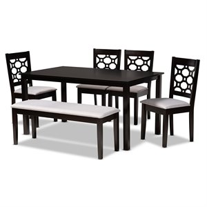 Baxton Studio Grey Upholstered and Brown Finished Wood 6-Piece Dining Set