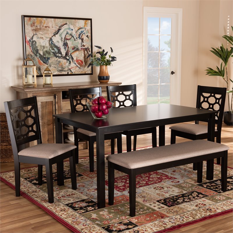 Baxton StudioSand Upholstered and Brown Finished Wood 6-Piece Dining Set