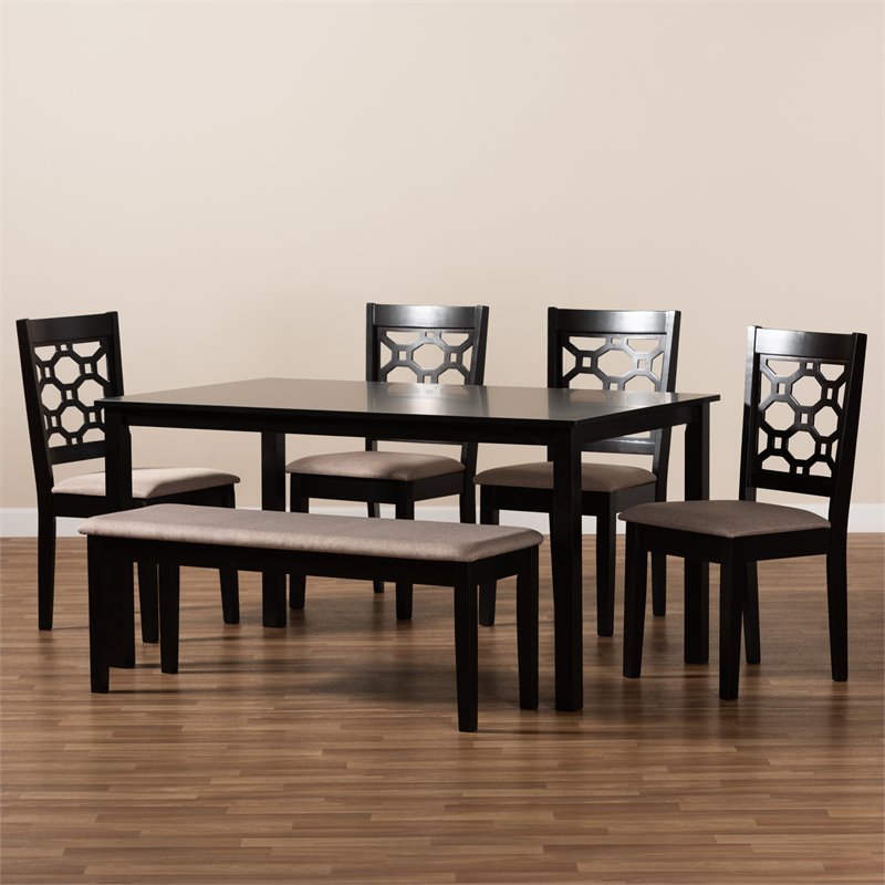 Baxton StudioSand Upholstered and Brown Finished Wood 6-Piece Dining Set
