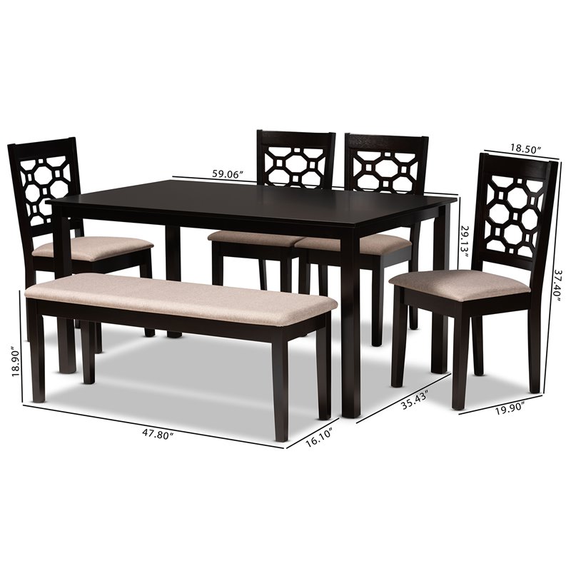 Baxton StudioSand Upholstered and Brown Finished Wood 6-Piece Dining Set