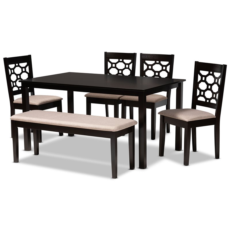Baxton StudioSand Upholstered and Brown Finished Wood 6-Piece Dining Set