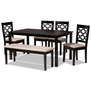 Baxton StudioSand Upholstered and Brown Finished Wood 6-Piece Dining Set