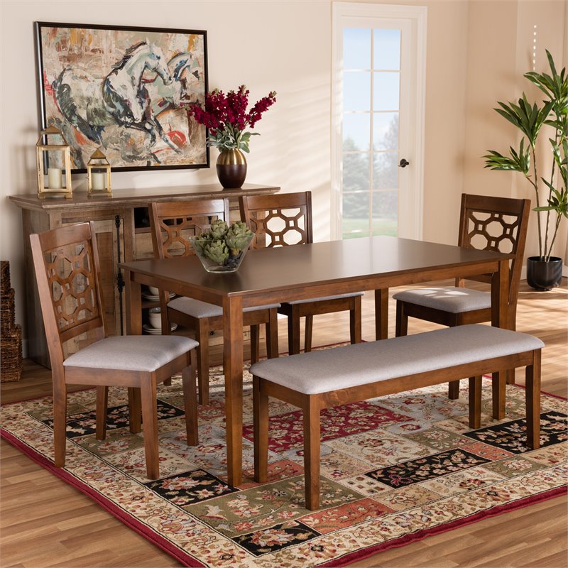 Baxton Studio Grey Upholstered and Brown Finished Wood 6-Piece Dining Set