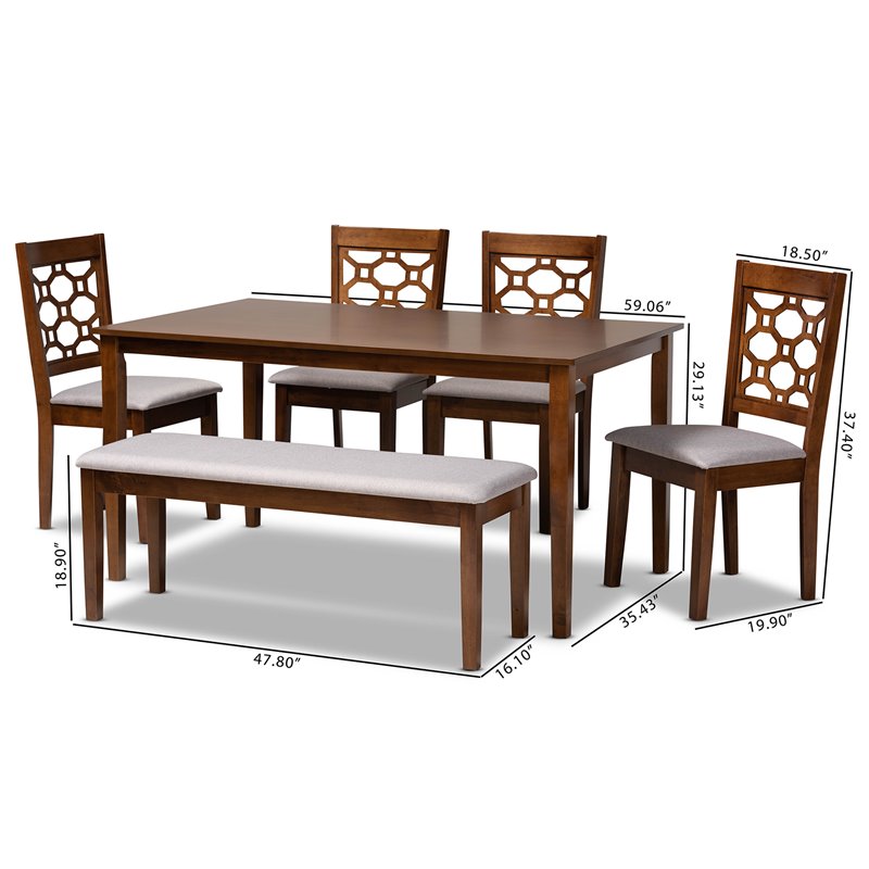 Baxton Studio Grey Upholstered and Brown Finished Wood 6-Piece Dining Set