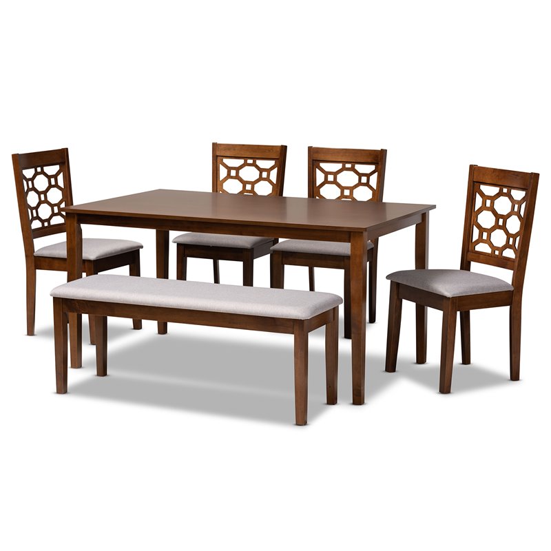 Baxton Studio Grey Upholstered and Brown Finished Wood 6-Piece Dining Set