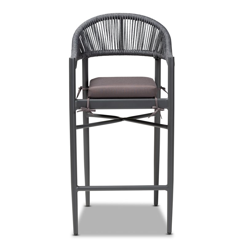 Baxton Studio Grey Finished Rope and Metal Outdoor Bar Stool