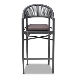 Baxton Studio Grey Finished Rope and Metal Outdoor Bar Stool