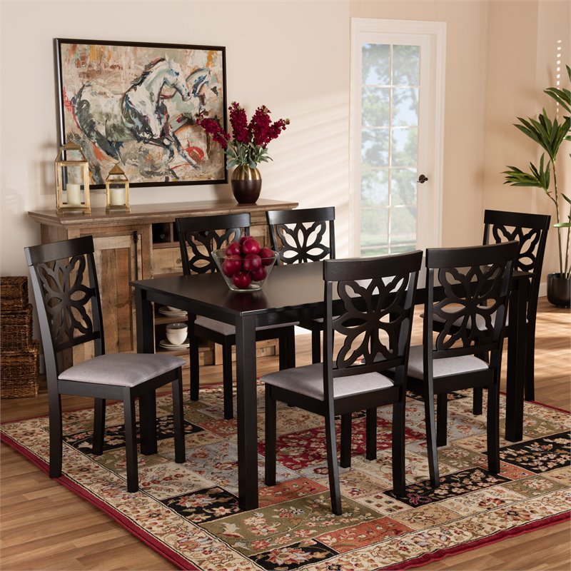 Baxton Studio Grey Upholstered and Brown Finished Wood 7-Piece Dining Set