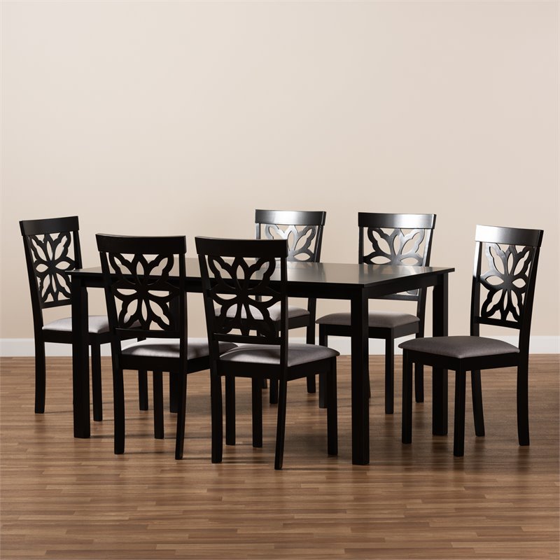 Baxton Studio Grey Upholstered and Brown Finished Wood 7-Piece Dining Set