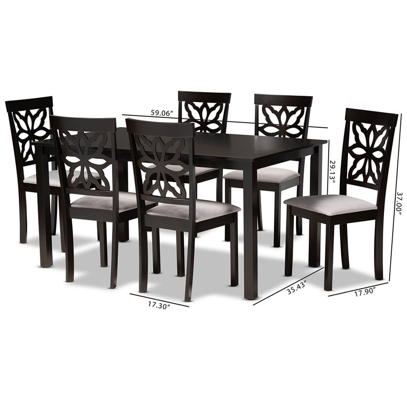 Baxton Studio Grey Upholstered and Brown Finished Wood 7-Piece Dining Set
