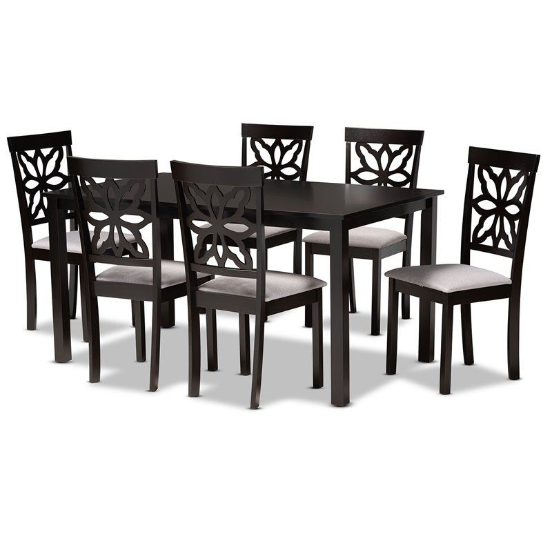 Baxton Studio Grey Upholstered and Brown Finished Wood 7-Piece Dining Set