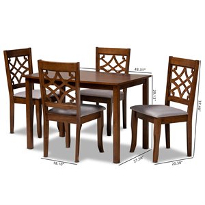 Baxton Studio Grey Fabric and Walnut Brown Finished Wood 5-Piece Dining Set