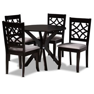 Baxton Studio Elena Grey Fabric and Dark Brown Finished Wood 5-Piece Dining Set
