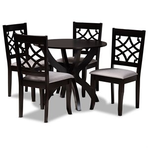 Baxton Studio Sandra Grey Fabric and Dark Brown Finished Wood 5-Piece Dining Set