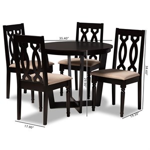 Baxton Studio Julie Sand Fabric and Dark Brown Finished Wood 5-Piece Dining Set