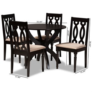 Baxton Studio Mona Sand Fabric and Dark Brown Finished Wood 5-Piece Dining Set