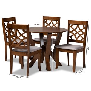 Baxton Studio Grey Fabric and Walnut Brown Finished Wood 5-Piece Dining Set
