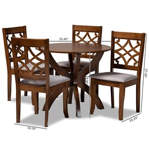 Baxton Studio Grey Fabric and Walnut Brown Finished Wood 5-Piece Dining Set