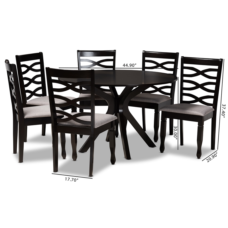 Baxton Studio Mila Grey Fabric and Dark Brown Finished Wood 7-Piece Dining Set