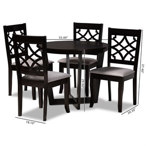 Baxton Studio Tricia Grey Fabric and Dark Brown Finished Wood 5-Piece Dining Set