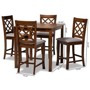 Baxton Studio Alora Grey Fabric Walnut Brown Finished 5-Piece Wood Pub Set