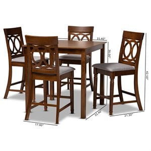 Baxton Studio Verina Grey Fabric Walnut Brown Finished 5-Piece Wood Pub Set