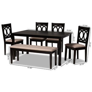 Baxton Studio Sand Fabric and Dark Brown Finished Wood 6-Piece Dining Set