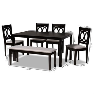 Baxton Studio Grey Fabric and Dark Brown Finished Wood 6-Piece Dining Set