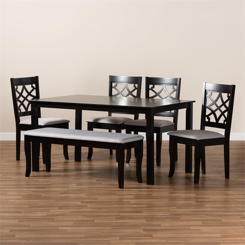 Baxton Studio Dori Grey Fabric and Dark Brown Finished Wood 6-Piece Dining Set