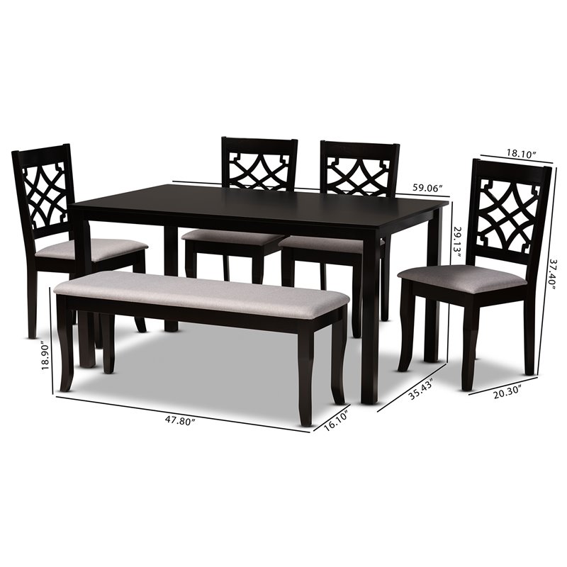 Baxton Studio Dori Grey Fabric and Dark Brown Finished Wood 6-Piece Dining Set