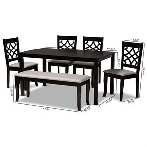 Baxton Studio Dori Grey Fabric and Dark Brown Finished Wood 6-Piece Dining Set