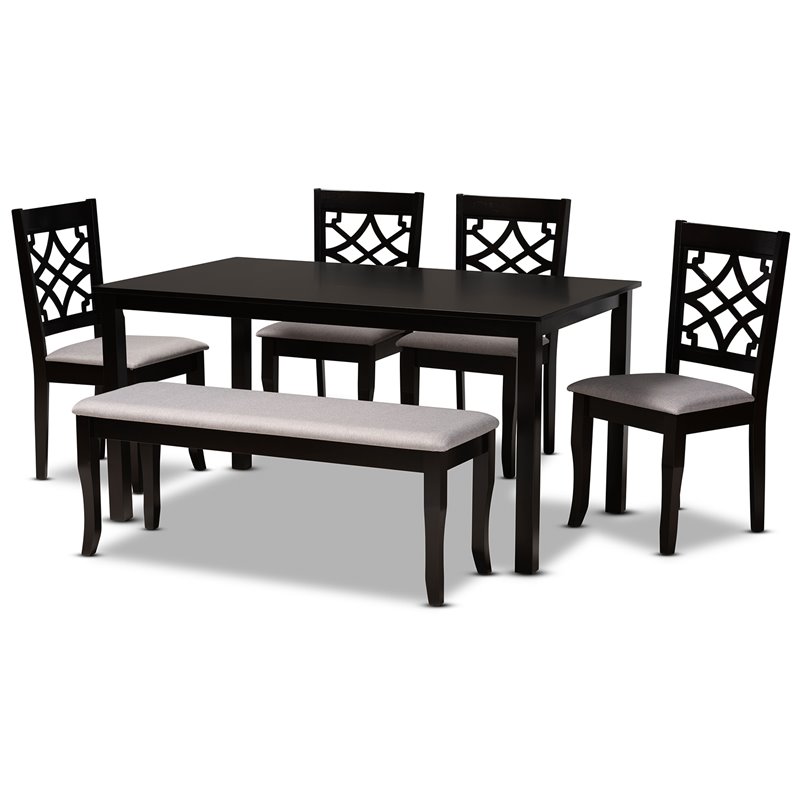 Baxton Studio Dori Grey Fabric and Dark Brown Finished Wood 6-Piece Dining Set