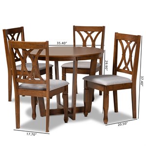 Baxton Studio Grey Upholstered and Walnut Brown Finished Wood 5-Piece Dining Set