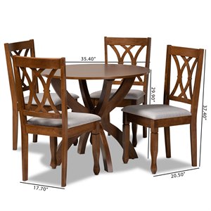 Baxton Studio Upholstered and Walnut Brown Finished Wood 5-Piece Dining Set