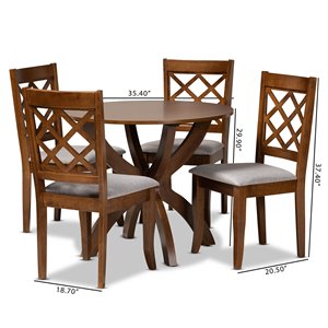 Baxton Studio Beth Upholstered and Walnut Brown Finished Wood 5-Piece Dining Set