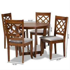 Baxton Studio Upholstered and Walnut Brown Finished Wood 5-Piece Dining Set