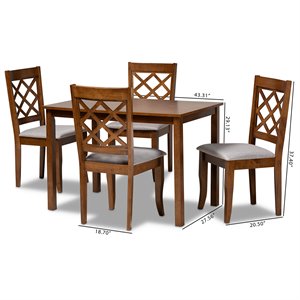 Baxton Studio Sari Upholstered and Walnut Brown Finished Wood 5-Piece Dining Set