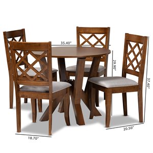 Baxton Studio Zoe Upholstered and Walnut Brown Finished Wood 5-Piece Dining Set