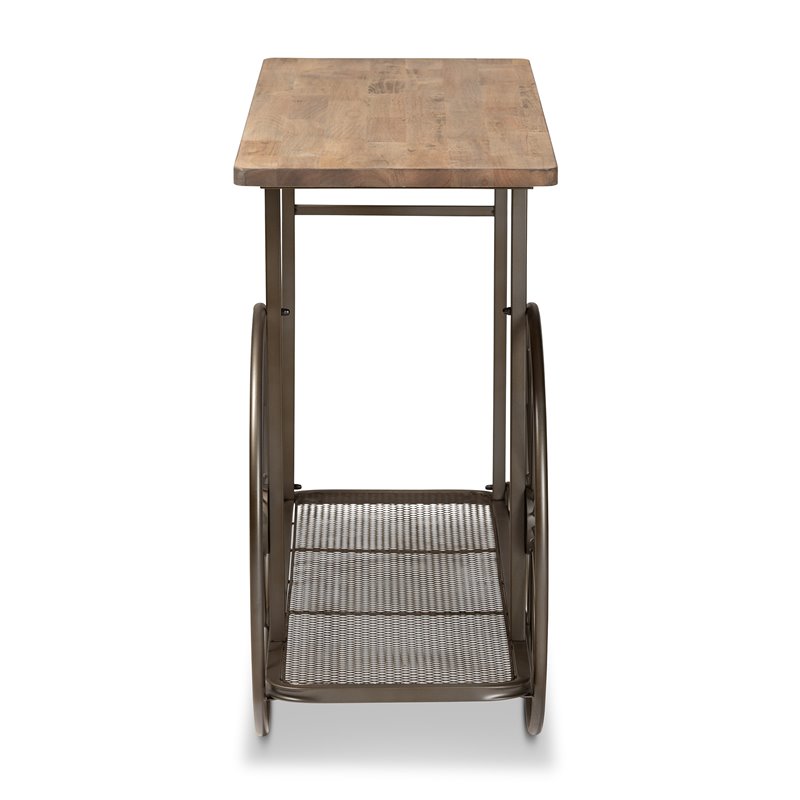 Baxton Studio Natural Finished Wood and Black Finished Metal Wheeled Table