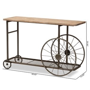 Baxton Studio Natural Finished Wood and Black Finished Metal Wheeled Table