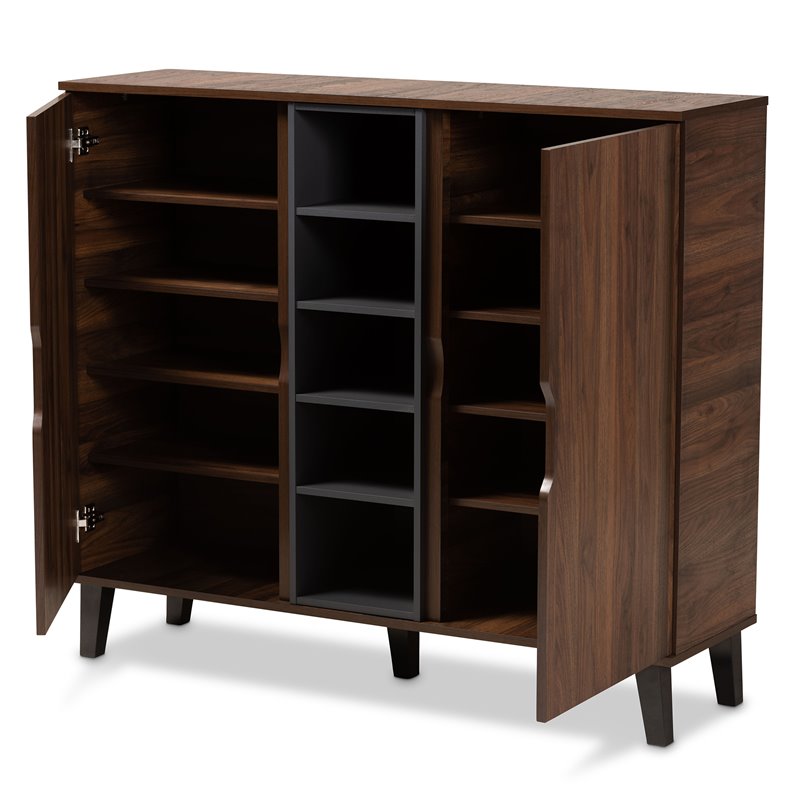 Baxton Studio Two-Tone Walnut Brown and Grey Finished Wood 2-Door Shoe Cabinet