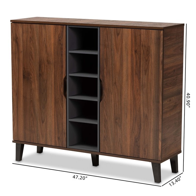 Baxton Studio Two-Tone Walnut Brown and Grey Finished Wood 2-Door Shoe Cabinet