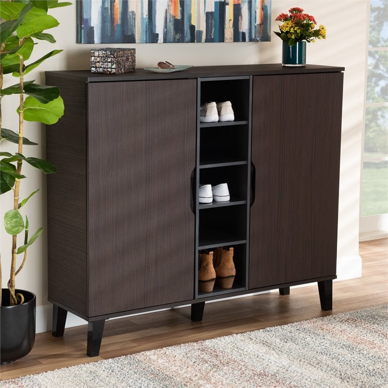 Baxton Studio Two-Tone Dark Brown and Grey Finished Wood 2-Door Shoe Cabinet