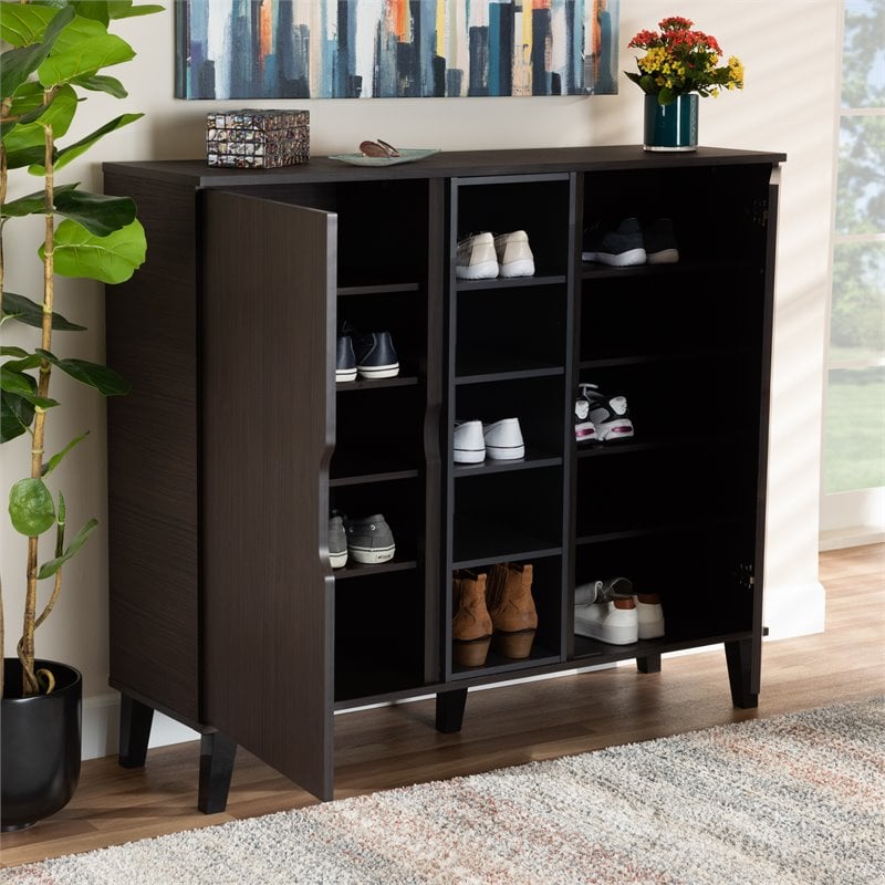 Baxton Studio Two-Tone Dark Brown and Grey Finished Wood 2-Door Shoe Cabinet